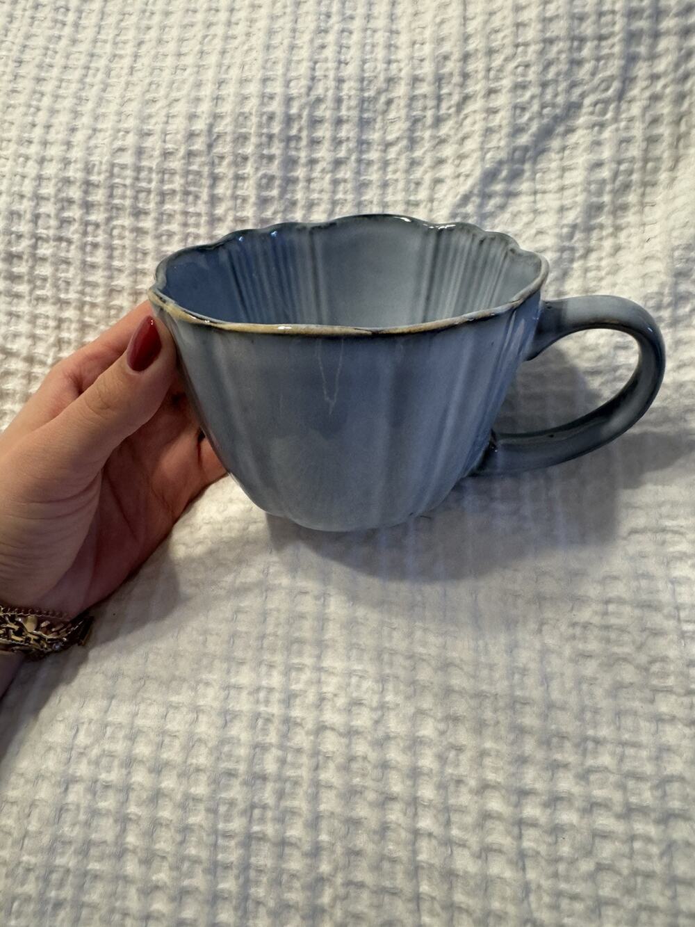 Code Maison Artisanal Floral Shape Coffee Tea Mug Cup 12oz Ceramic Blue